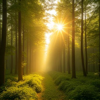 陽光が差し込む持続可能な森林