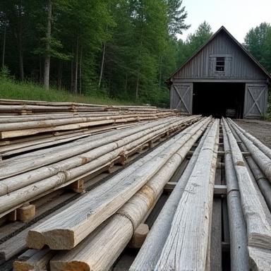 乾燥のために積み上げられた木材